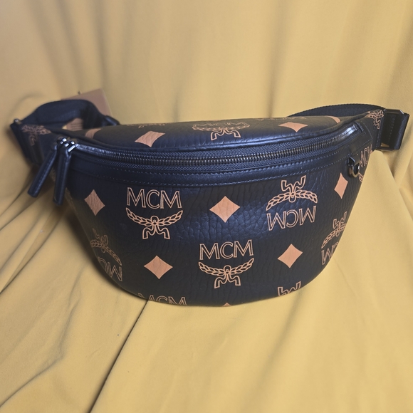 MCM Other - MCM Black & Cognac Monogram Leather Belt Bag